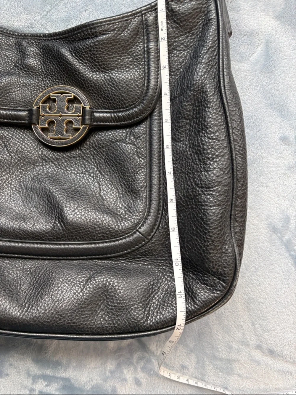 Tory Burch Black Leather Shoulder Hobo Bag with Signature Medallion